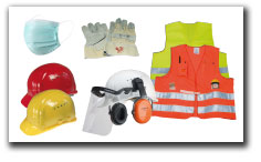 Arbeitssicherheit, Schutzmasken, Handschuhe, Schutzbrille und Schutzhelme